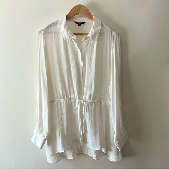Vera Wang Winter White Collared Button Down Blouse Polyester Silk Size XL - Picture 1 of 16